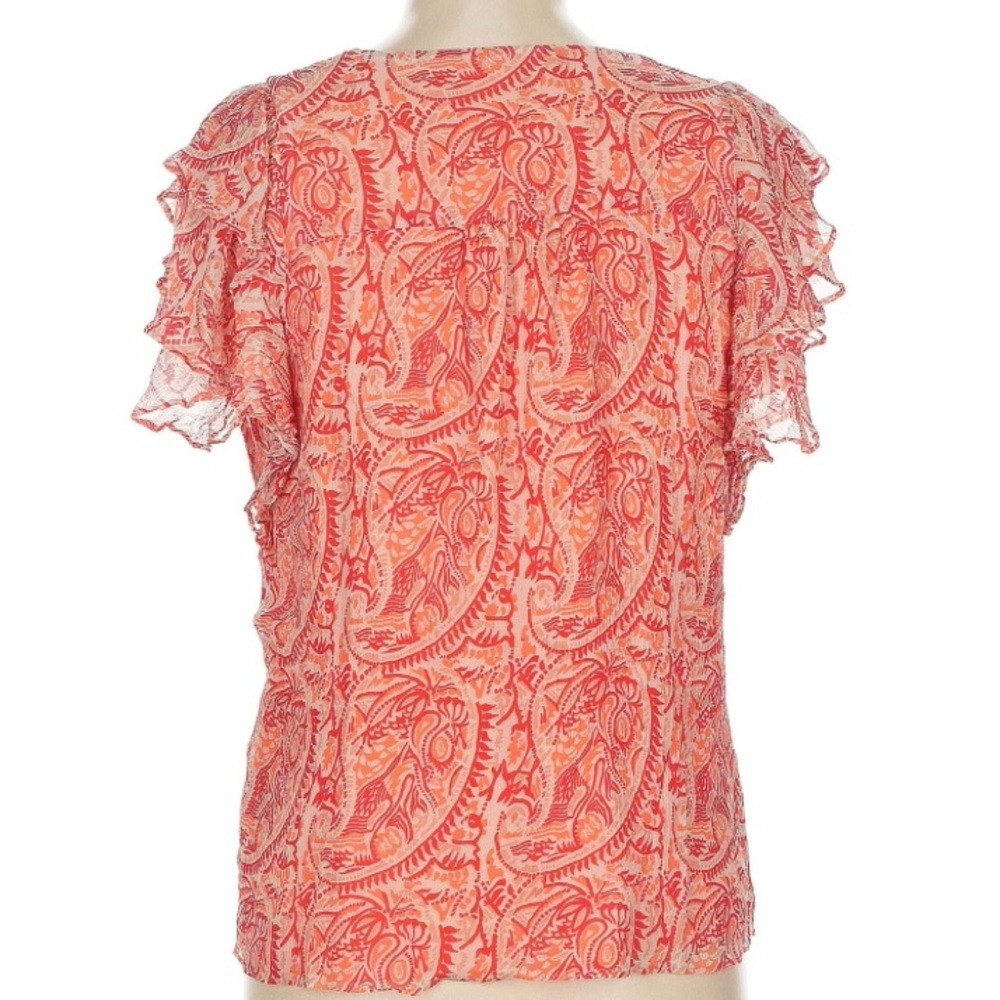 RAMY BROOK Coral Paisley Ruffle Sleeve V-Neck Blouse Size Medium - Picture 4 of 5